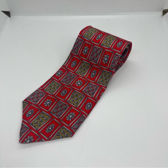 Jean de Lise Red Silver Gold Pure Silk Career Office Necktie NWOT - Picture 7 of 7